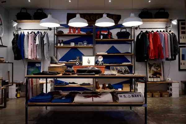 Clothing racks in a warehouse